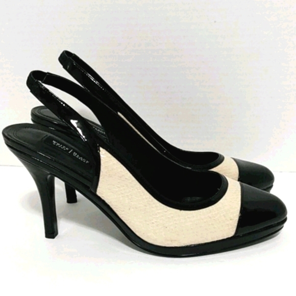 Elegant Black and Cream Women's Slingback Heels - Picture 7 of 15